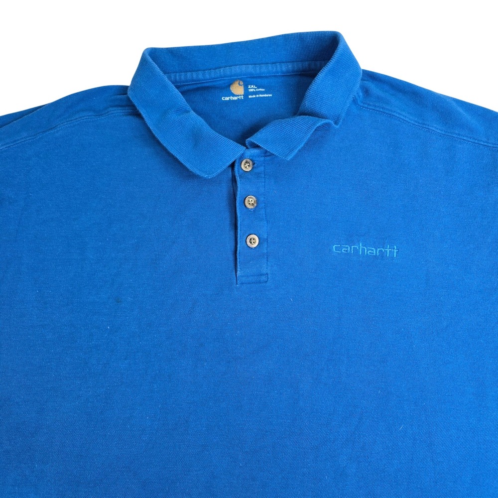 Carhartt Mens 2XL Blue Short Sleeve Cotton Pique Polo Shirt Workwear Logo